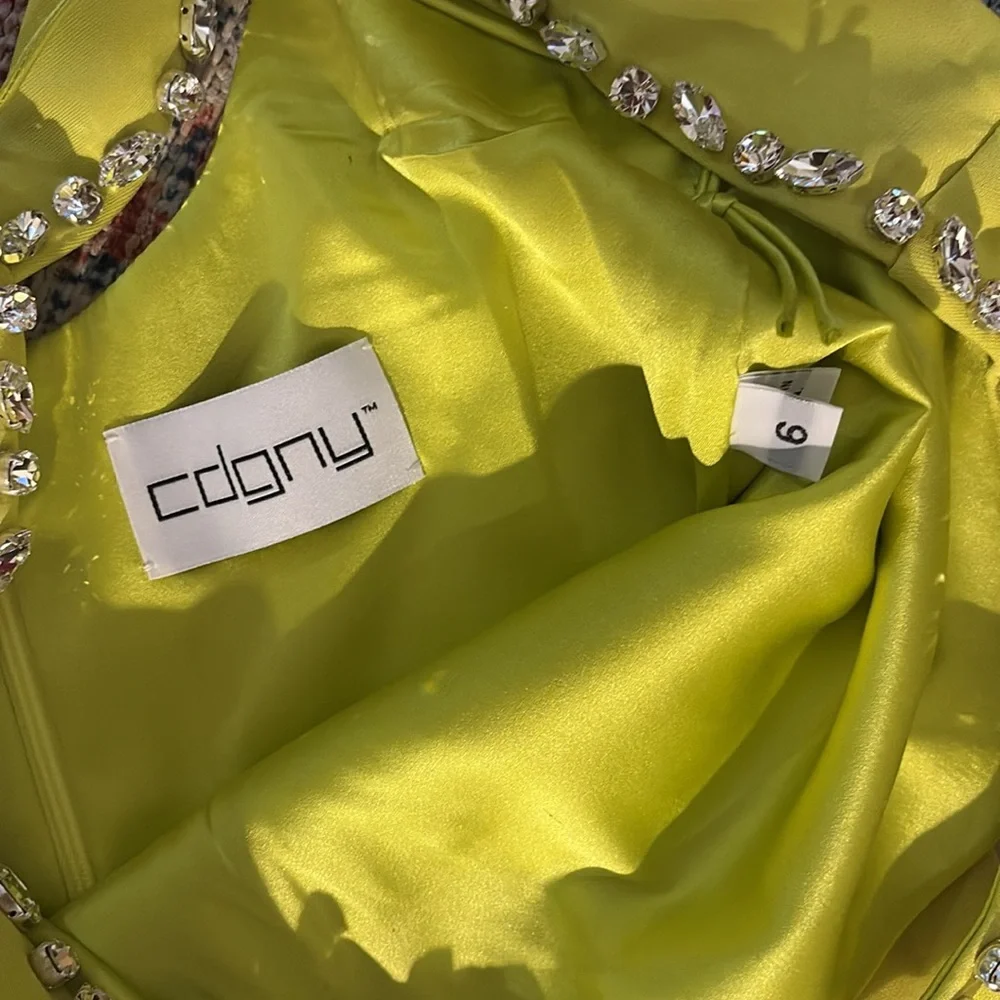 CDGNY by CD Greene Chartreuse Rhinestone Sheath Dress SZ 6 EUC
